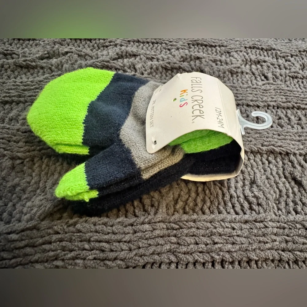 Falls Creek Neon Green, Black & Gray Toddler Mittens (12-24M)